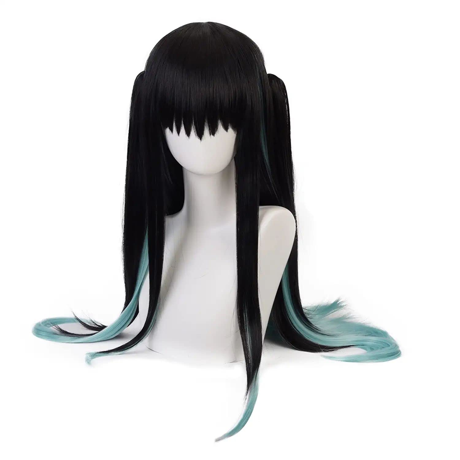 Black Blue with Tiger Clip Long Straight Hair for Women Halloween Conventions Cos Anime Party Heat Resistant Synthetic Fabric Costume Hairs — image 1