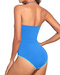 Holipick Women Blue with White One Piece Swimsuits