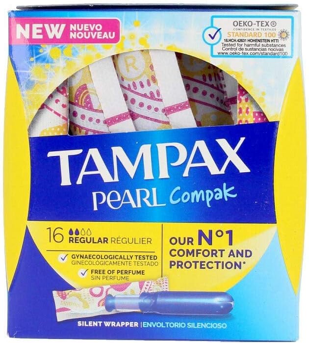 Tampax Pearl Compak Regular Tampons with Applicator X 16, Tampax’s N°1 Combination of Comfort, Protection and Discretion