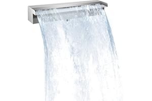 Migoda Pool Waterfall Fountains, Stainless Steel Rectangular Pool Waterfall Spillway with Pipe Connector for Indoor/Outdoor Decorative (17.7 Inch)