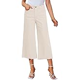 GRAPENT Jean Capris for Women Wide Leg Jeans High Waisted Seamed Front Raw Hem Denim Capri Pants Stretchy