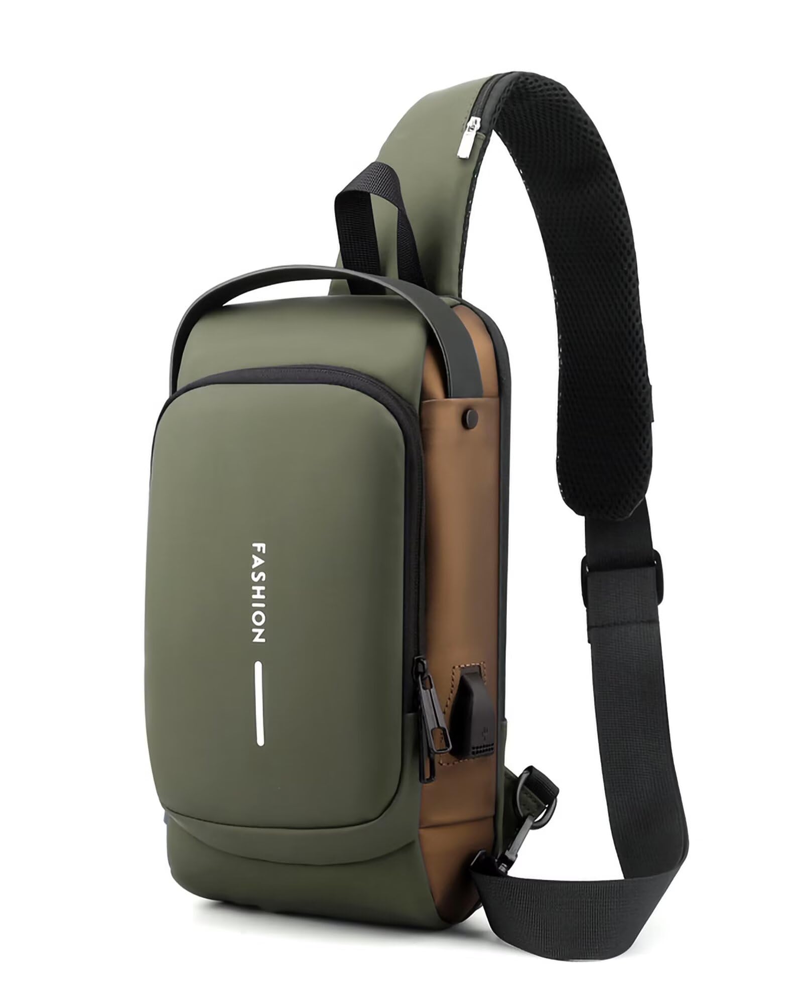 HAN-LBG Anti Theft Sling Bag Men Women, Casual Crossbody Bag with USB Charging Port, Waterproof Shoulder Chest Bag Sling Backpack for Hiking Cycling Running Travel
