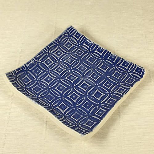 JANECKA Blue Geometric Tray 5.75"/Pottery 9th Anniversary Gift