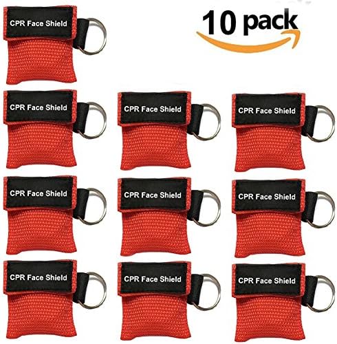 CPR Mask Face Shield Key Chain Kit with One-Way Value for Adults&amp;Kids First Aid Rescue or CPR Training by Woshenger (10 Packs,Red)