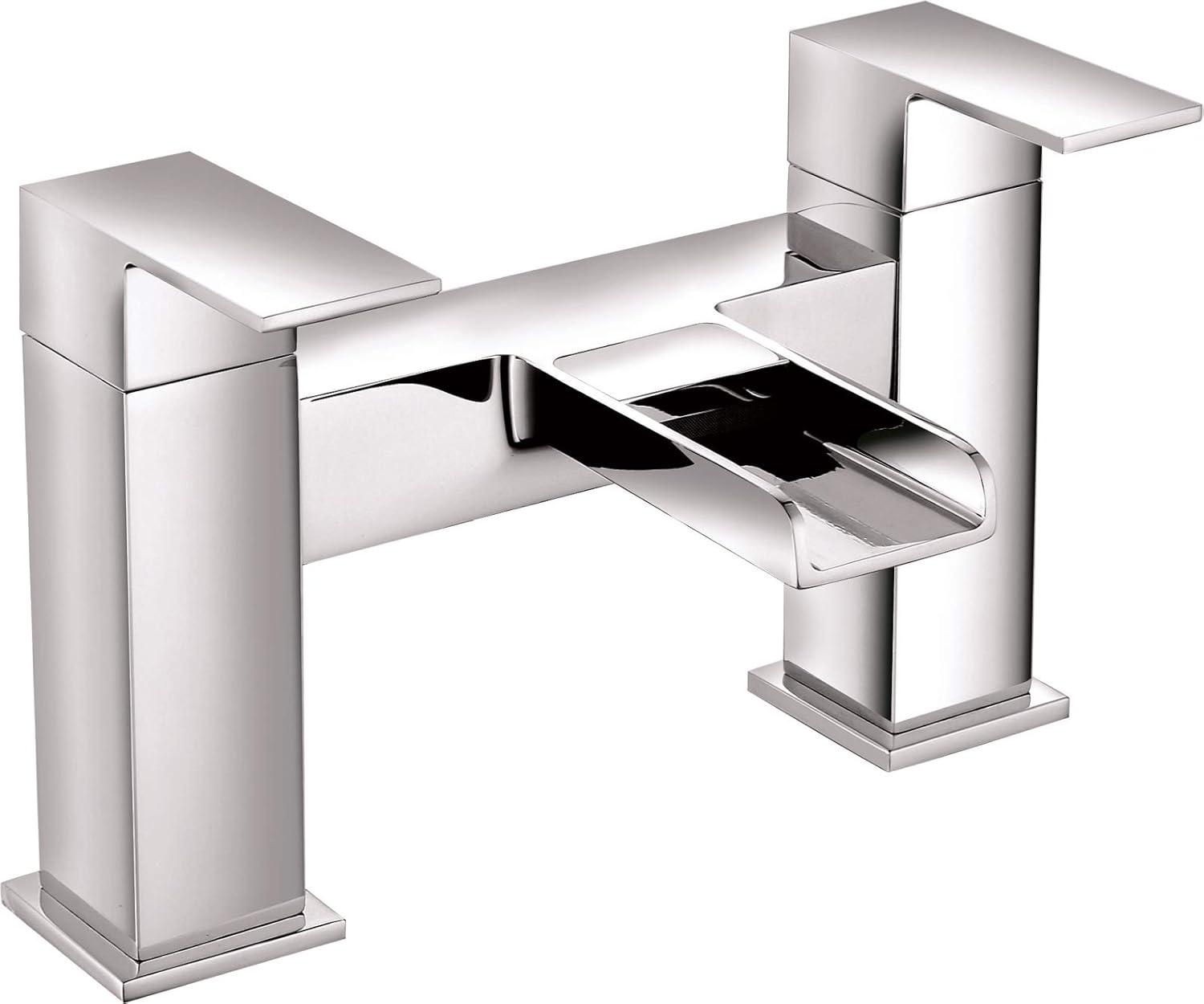 Veebath Double Square Waterfall Bath Filler Mixer Tap, Deck Mounted with Hot and Cold Indicators, Square Bathroom Taps Pair