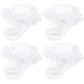 AQOKKA Baby Girls Socks Eyelet Ruffle Frilly Lace Summer Thin Dress Socks for Newborn Infant Toddler Kids