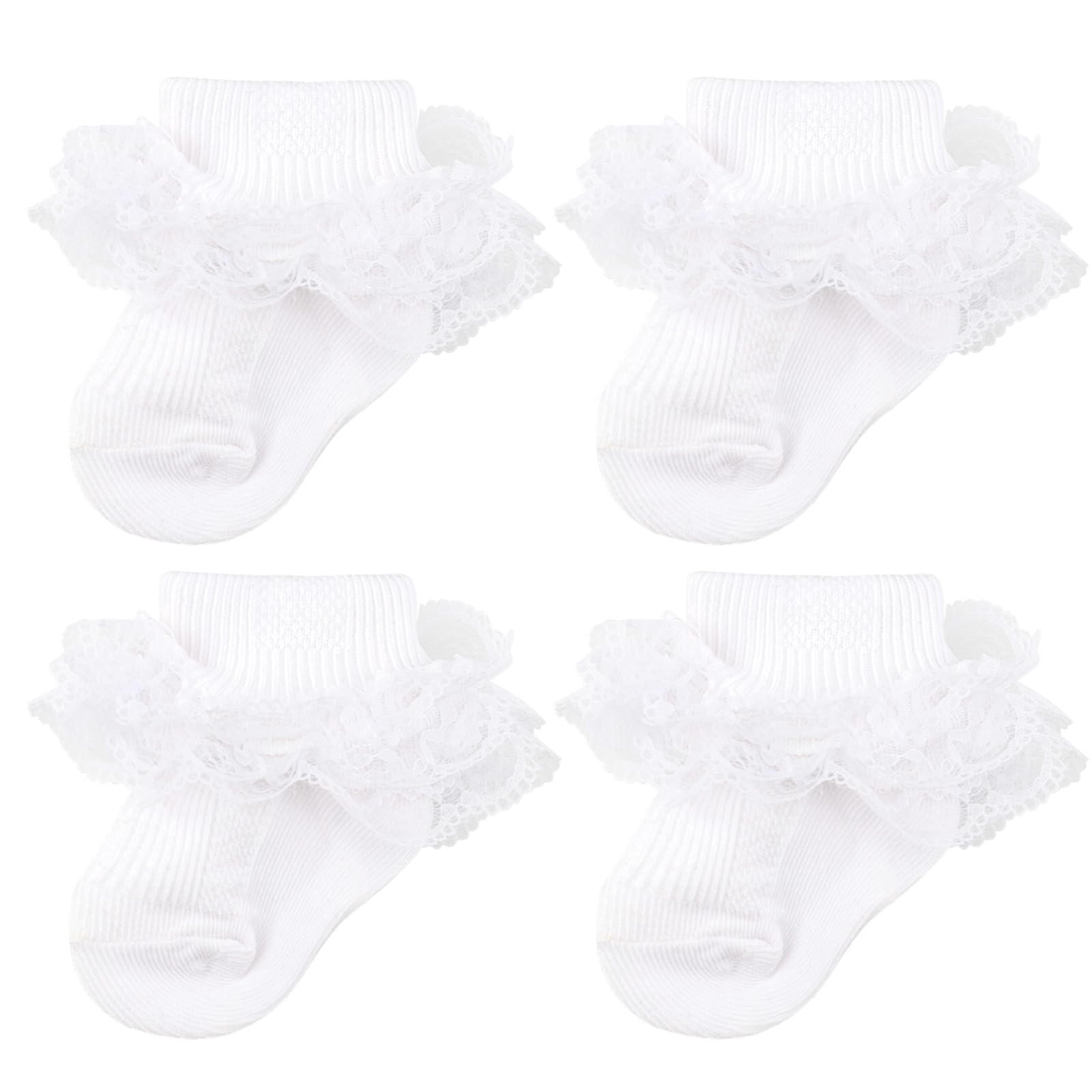 Photo 1 of AQOKKA Baby Girls Socks Eyelet Ruffle Frilly Lace Summer Thin Dress Socks for Newborn Infant Toddler Kids