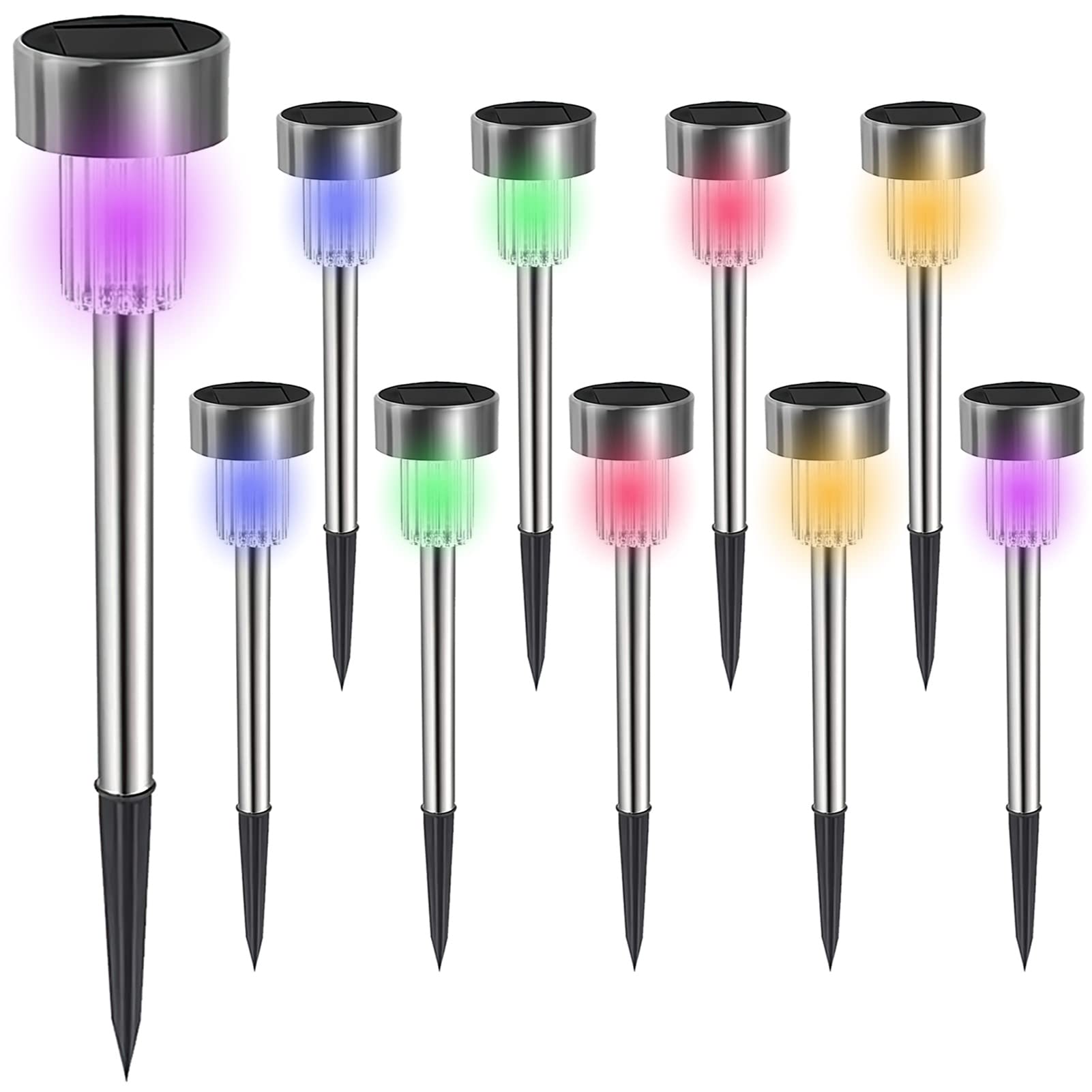 Melofo Outdoor Solar Stake Lights 10 Pack LED Waterproof Stainless Steel Garden Lights Solar Powered Stakes Garden Outdoor Light Post Path Lamps for Holiday Garden Pathway Patio Yard