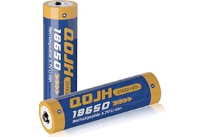 QOJH 2 Pack 3.7 Volt 18650 Rechargeable Batteries, Lithium Battery for Headlamps, Flashlights, Doorbells, RC Cars, Outdoor Garden Lights(Button Top)