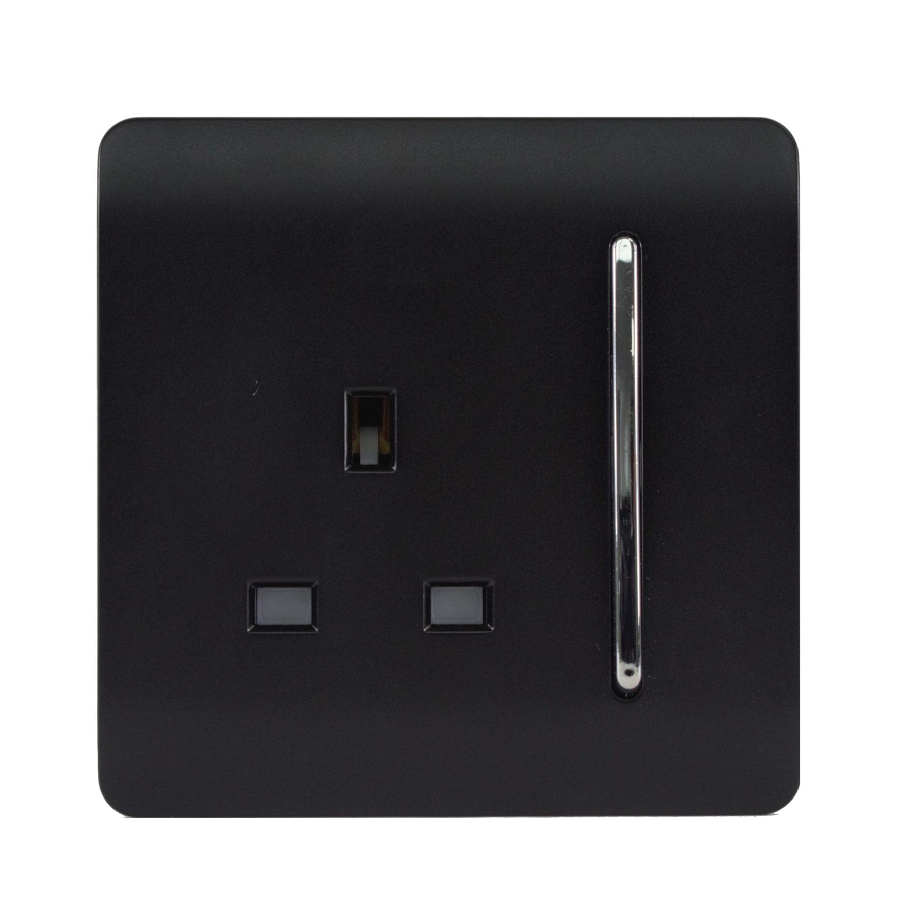 Trendi 1 Gang Raised Artistic Modern Glossy Screwless 13 Amp Single Pole with Chrome Switched UK Standard Electrical Double Wall Plug Socket in Matt Black - ART-SKT13MBK