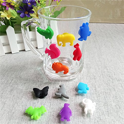 OrliverHL 12Pcs Set Silicone Animals Wine Glass Markers Wine Charms Bar Tools - Thumbnail 2