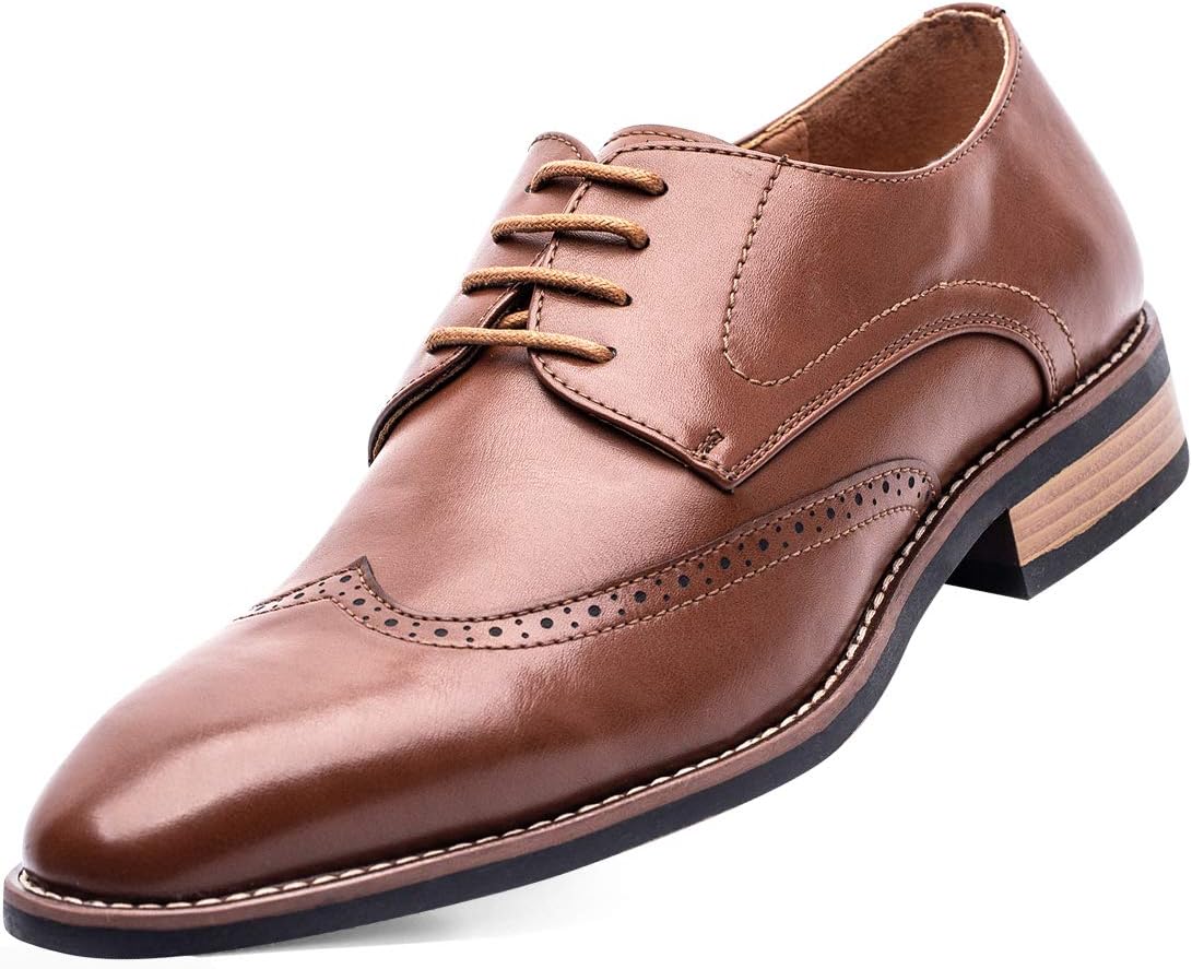 GOLAIMAN Men's Lace-up Brogue Shoes Formal Dress Shoes Walking Derbys Brown 8 UK