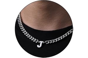 DuoDiner Initial A-Z Cuban Link Chain Necklaces for Men Boys Women Letter Pendant Stainless Steel 6.5mm 18+2 Inches,Jewelry Gifts