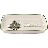 Spode Christmas Tree Rectangular Sentiment Tray (7" x 5") - Festive Earthenware Serving Plate for Holiday Snacks, Side Dishes, Treats, Durable Christmas Tableware - Microwave & Dishwasher Safe