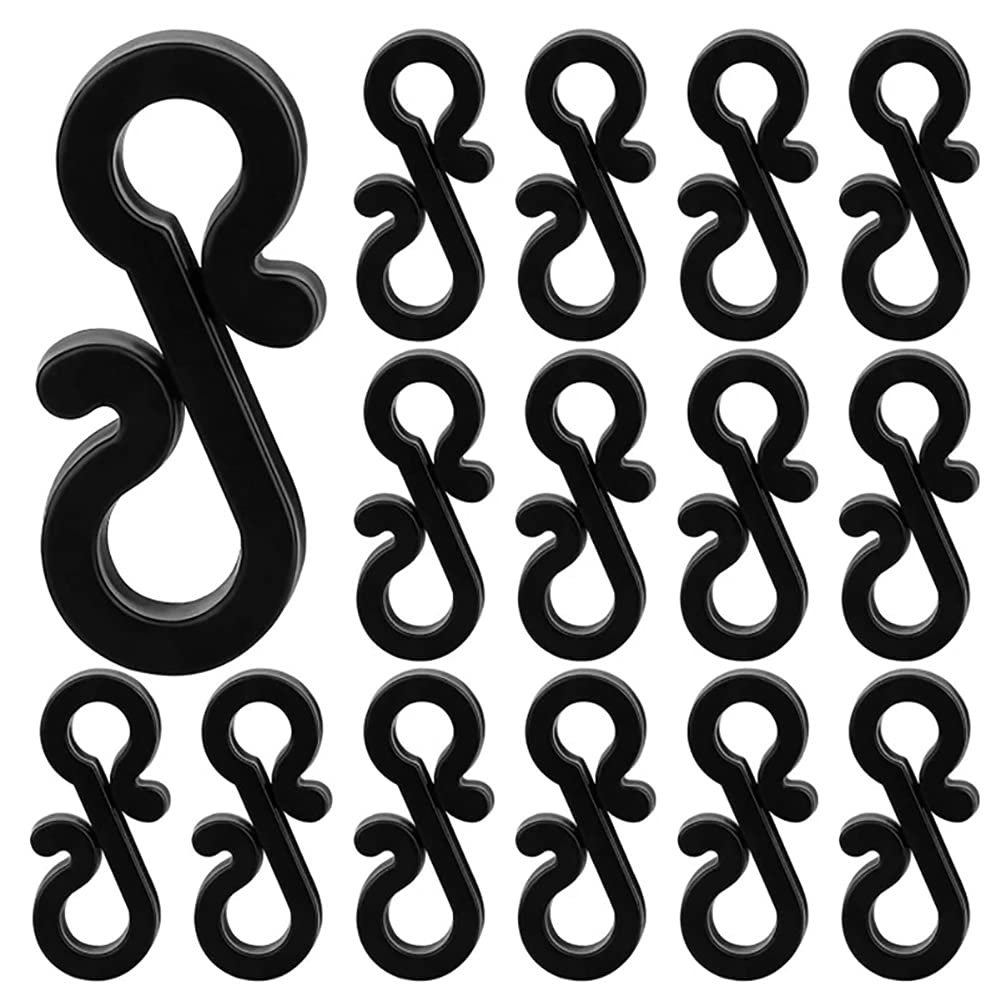 Moscare 100Pcs S Shape Hanging Hooks,Black Mini Plastic Gutter Hooks for Christmas Decoration,Outside String Lights