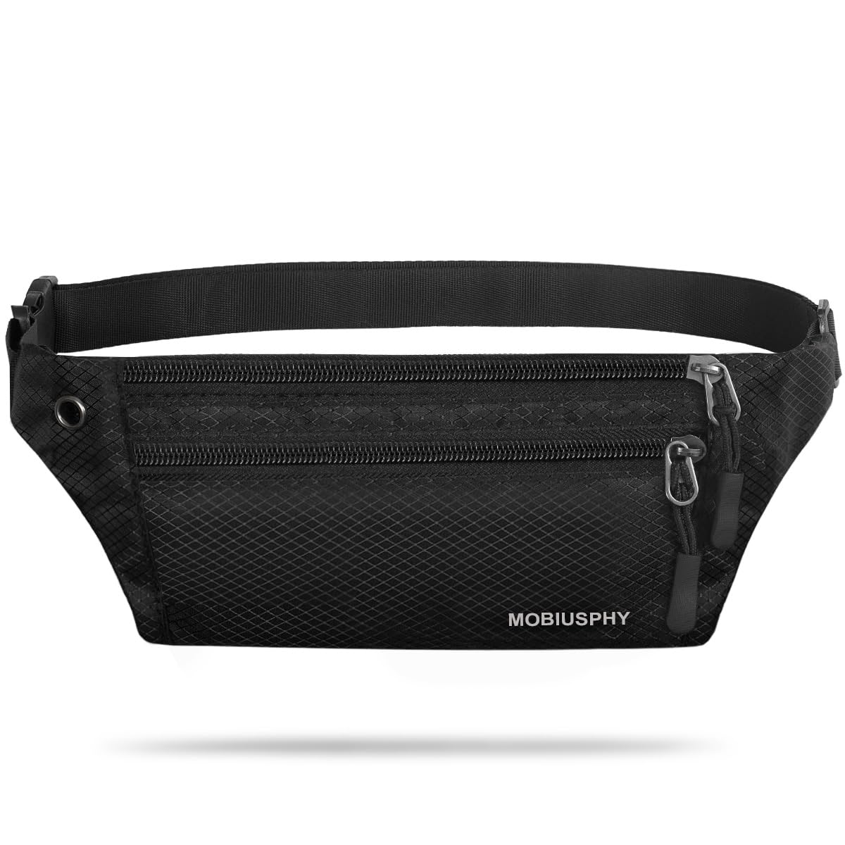 MOBIUSPHY Bum Bag Waist Pack Waterproof Waist Bag Large Capacity Fanny Packs for Women Men Belt Bag 3 Pockets for Walking Holidays Hiking Cycling Running Outdoor Sport Black