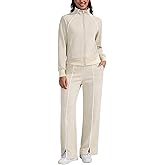 YIPINK Womens 2 Piece Outfits 2025 Casual Zip Up Sweatsuits Lounge Set Airport Travel Wide Leg Pants Striped Tracksuit