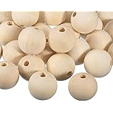 uxcell 40Pcs 35mm Natural Wood Spacer Beads, 7mm Large Hole Unfinished Round Wooden Beads for DIY Crafting, Jewelry Making Bracelets