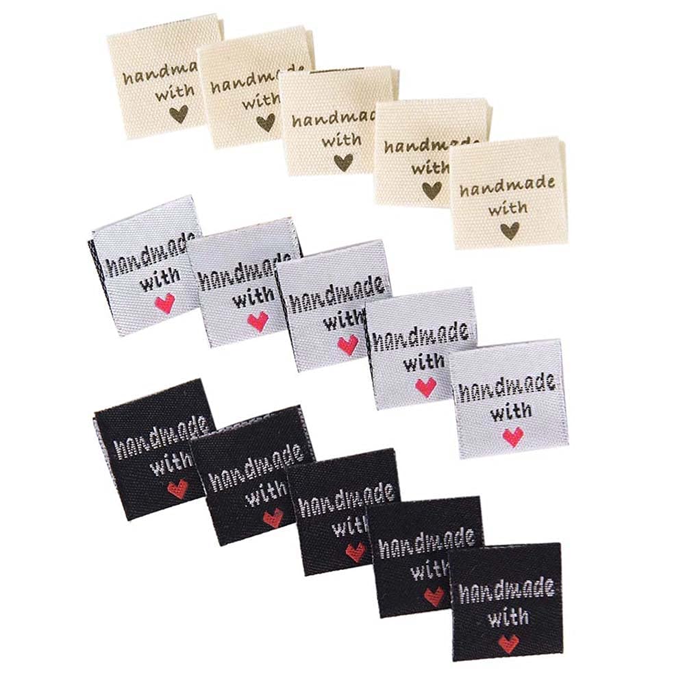 Daimay Crafting Labels - 60PCS Black, White, Yellow Monochrome Polyester Sewing Labels for Knitting, Quilting, Small Business - 2x4cm
