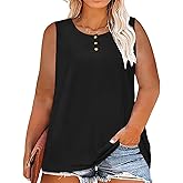 Womens Plus Size Tops Summer Sleeveless Loose Fit Button Down Tanks Top Blouse Shirts