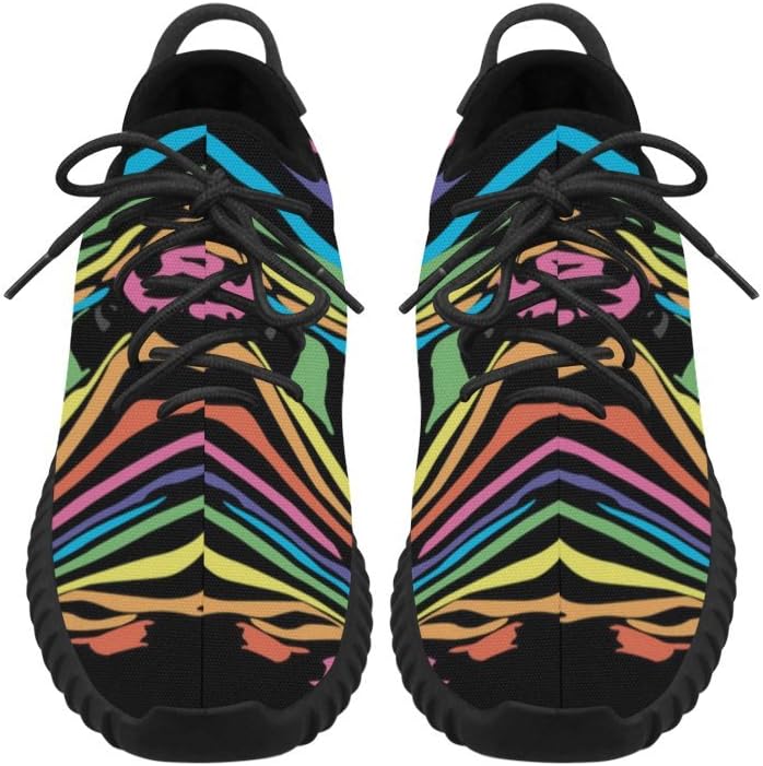 D-Story Rainbow Zebra Print Grus Mens Boost Shoes Boost Sneakers Energy Bounce Breatheable Woven Running Mens Shoes