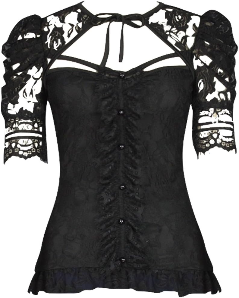 Black Purple Victorian Gothic Steampunk Lace T Shirt Blouse Top