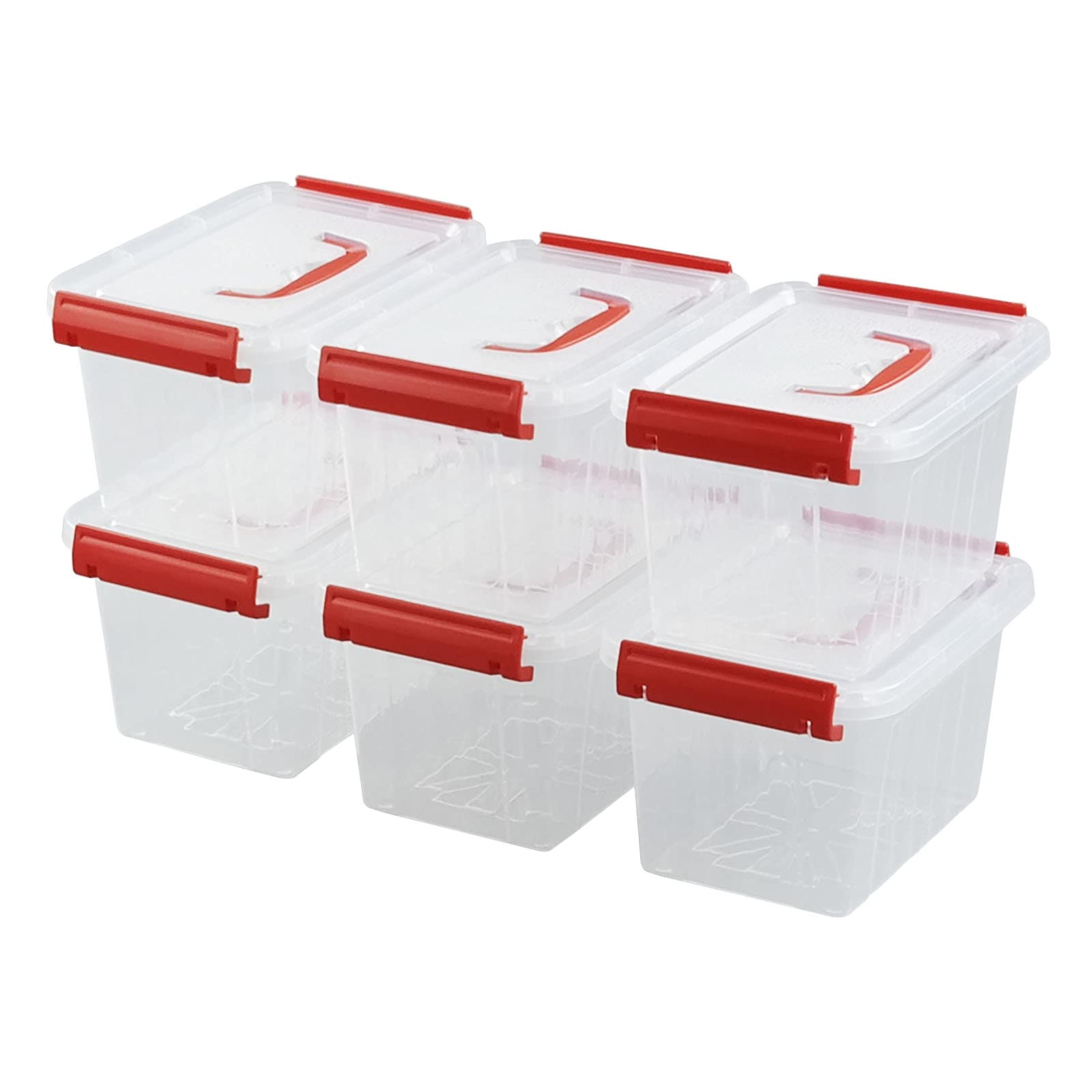 Waikhomes Set of 6 Plastic Storage Box, Small Storage Boxes with Lids/Handles, 6 L, Clear