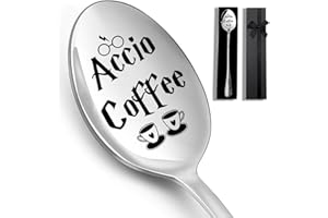 KISJO Funny Accio Coffee Engraved Stainless Steel Spoon, Coffee Stirring Spoon, Teaspoons, Ice Cream Spoon Gift for Coffee Lovers Book Lover Bookworm Friends Harry Potter Fan Birthday Christmas Gift