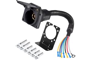 PUKVAHQ Premium 7 Pin RV Trailer Light Connector Socket, Waterproof 7 Pin Truck Trailer Plug Quick Converter with Mounting Bracket, 7 Way Universal Quick-Install Truck End Vehicle Side Pigtail Wiring Harness