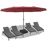 GarveeLife 15FT Double Head Patio Umbrella with Base,Outdoor Market Umbrella Double-Sided with Crank,Patio Umbrella for Poolside, Garden & Backyard