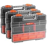 VEVOR 3-Pack Small Parts Organizer, 21 Compartments Tools Organizer Box with Removable Dividers, PP Hardware Storage Box with Safety Latch & Portable Handle for Nuts, Bolts, Screws, Nails
