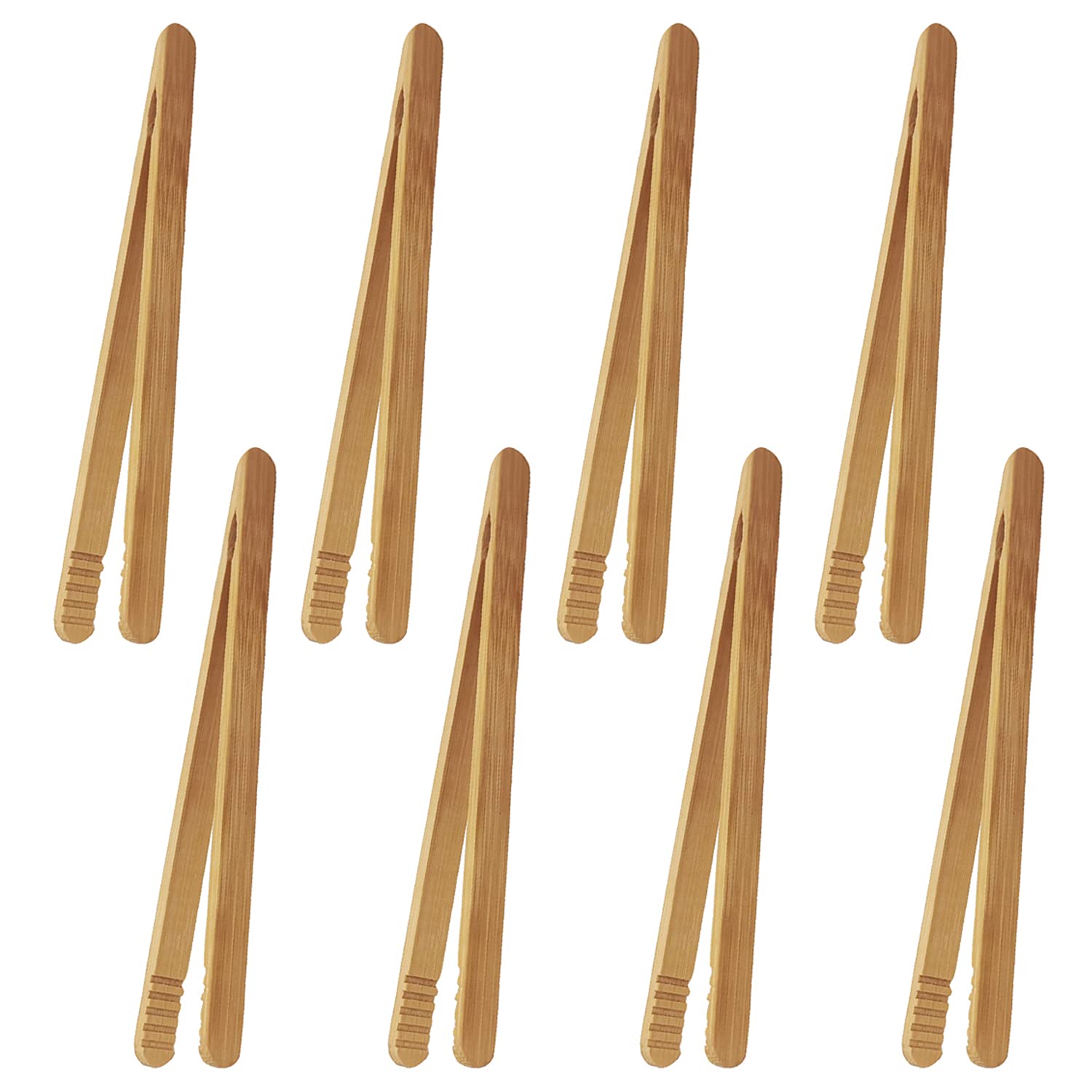 Photo 1 of 7 Inch Bamboo Kitchen Utensil Tongs, Reusable Bamboo Toast Tongs for Toast, Kimchi, Fruit and Tea, 8 Pcs.