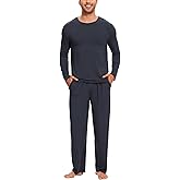 GYS Bamboo Viscose Men's Pajama Sets Long Sleeve Crew Neck Lounge Set with Pockets