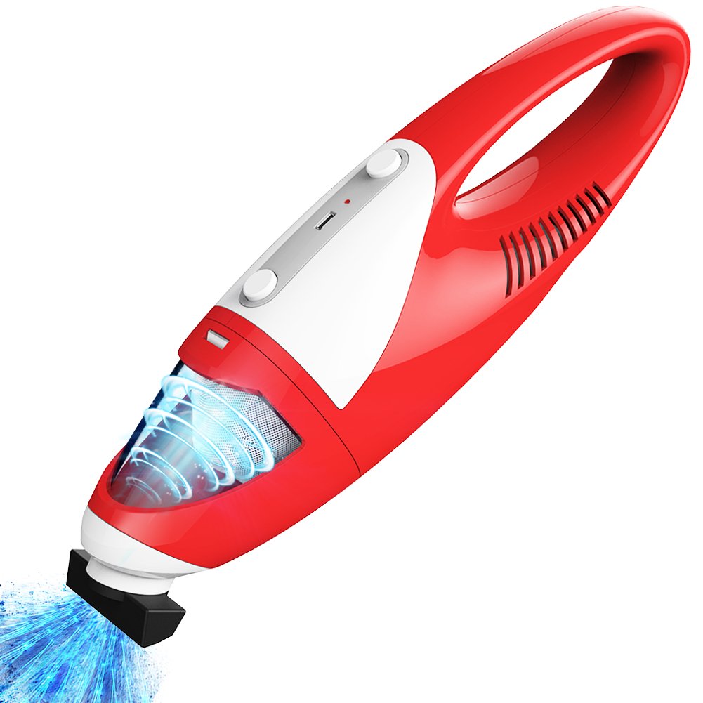 EVERTOP Ultra-light Mini Car Dustbuster Cordless Handheld Vacuum Cleaner, 1.5KPA Powerful Suction & Long Running-time, Upgraded Version (Red)
