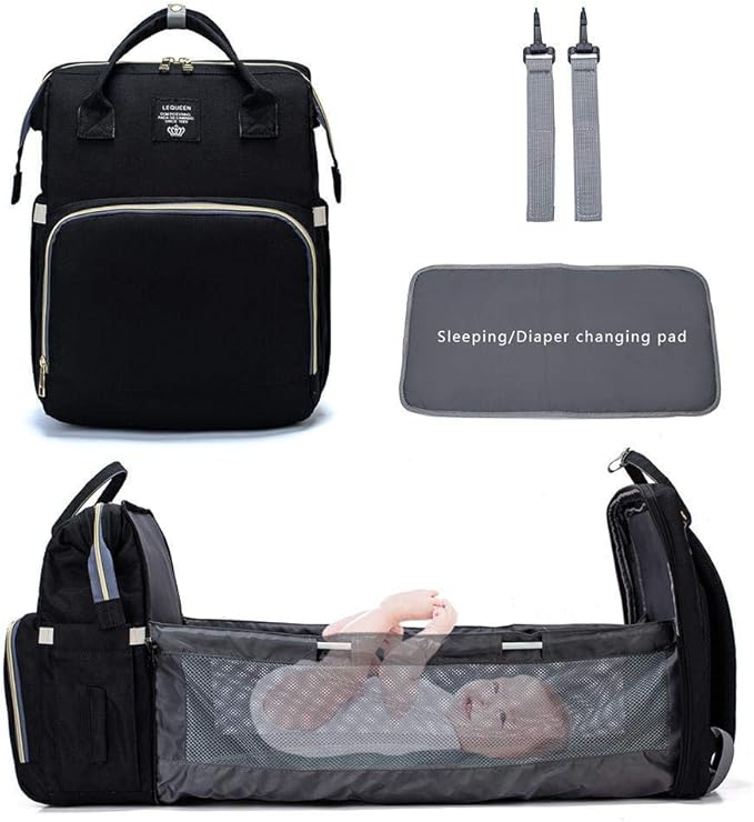 3 in1 Multifunctional Mummy Bag, Foldable Nappy Backpacks Baby Bed with
