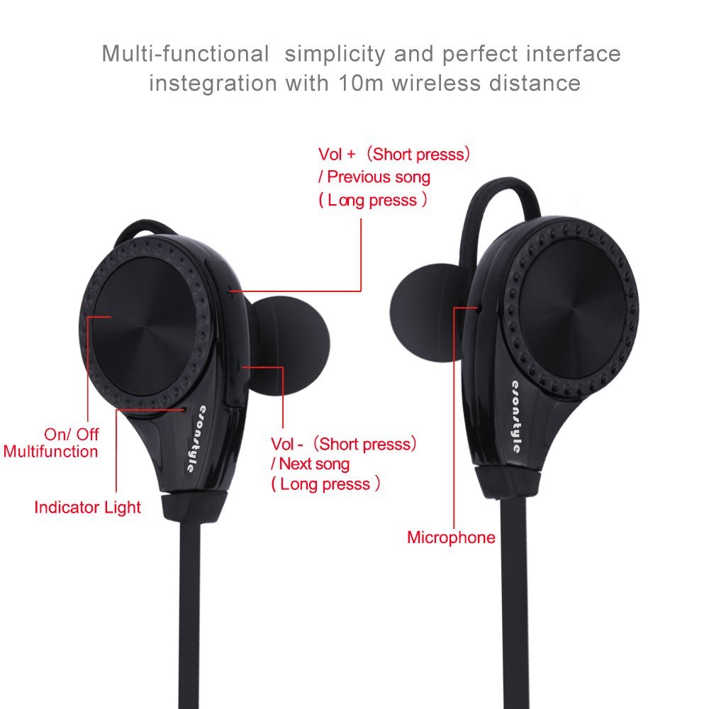 Ecandy Wireless Bluetooth Headphones with Mic for Running, Sweatproof Earphones,Noise Cancelling Headsets - Black