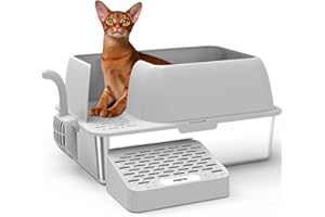 Furkid Stainless Steel Cat Litter Box with Lid, Extra Large Litter Box for Small Cats, Enclosed Metal Litter Box with Passage, Non-Sticky, Anti-Leakage, Easy Cleaning, Includes Scoop Gray