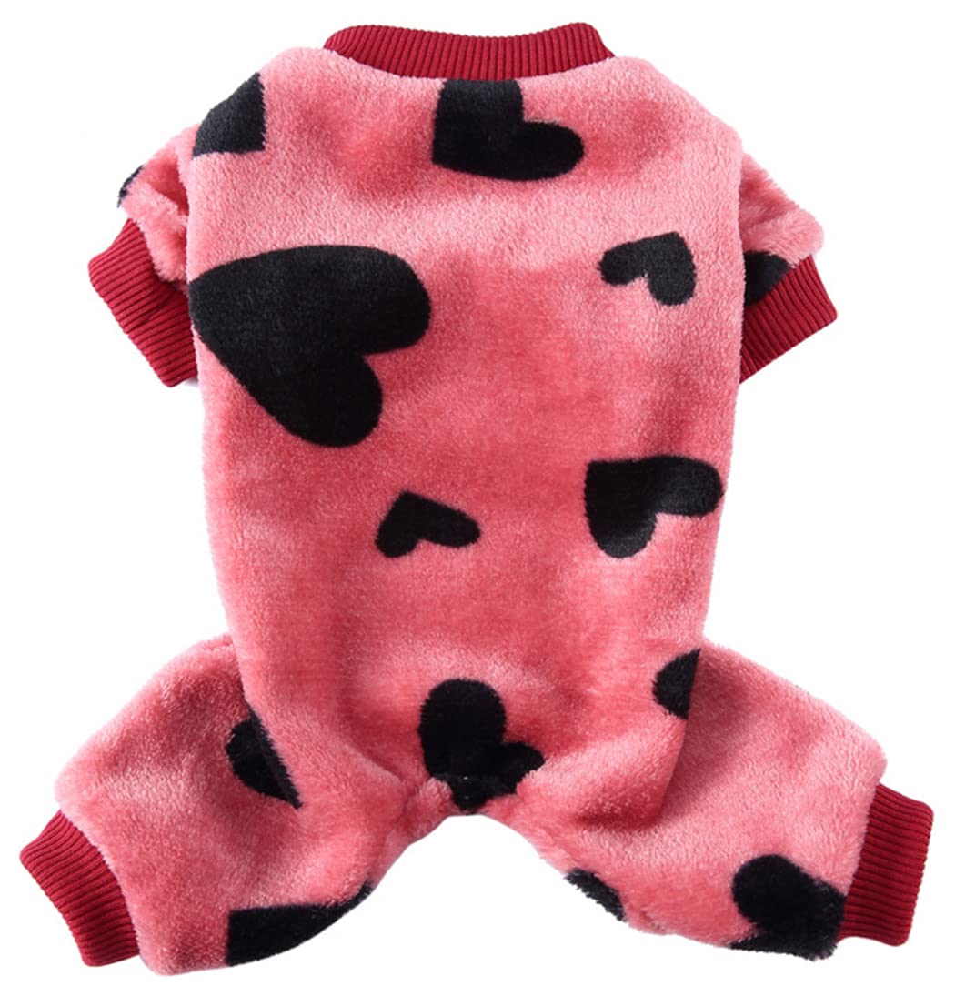 XIAOYU Winter Warm Dog Pajamas Dog Jumpsuit 4 Legs Pet Apparel Cat Onesie Pjs for Small Dog Cat Apparel Outfits, Red, L