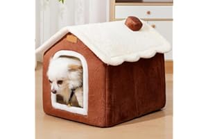 LABAUXITE Dog House Indoor Memory Sponge, Foldable Dog House Kennel Bed Mat with Cushion for Small Medium Large Dogs Cats, Winter Warm Cat Nest Puppy Cave Sofa Pet Products (Coffee, M)