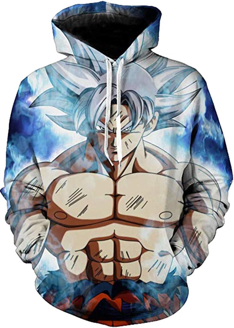 FLYCHEN Men's Dragon Ball Super Hoodie Kakarotto Super Son Goku Cosplay Hoodie Super Saiyan Otaku Majin Buu Majin Buu Roshi's Gym