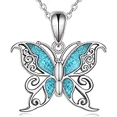 HKPATOP Butterfly Necklace for Women 925 Sterling Silver Turquoise Butterfly Pendant Necklace Animal Jewelry Gift for Women