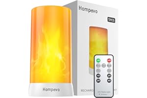 Hompavo 【Upgraded】 LED Flame Lights with Remote & Timer, 4-Mode Rechargeable Battery Operated Flameless Candles, Pillar Flickering Lantern for Living Room Bathroom Patio Wedding Halloween Home Decor