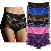 YaoKing Women's Underwear Regular & Plus Size Panties Lace Boyshort Hipster Cheeky Panty- 6 Pack