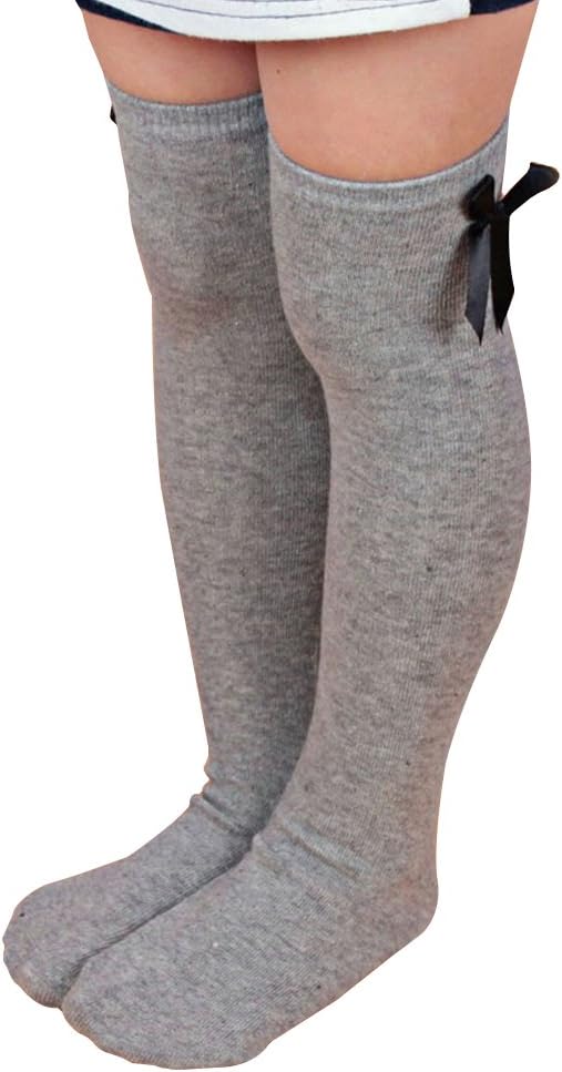 Cradlebeauty Kids Girls Bowknot Striped Soft Cotton Long Knee Socks Leg Warmers