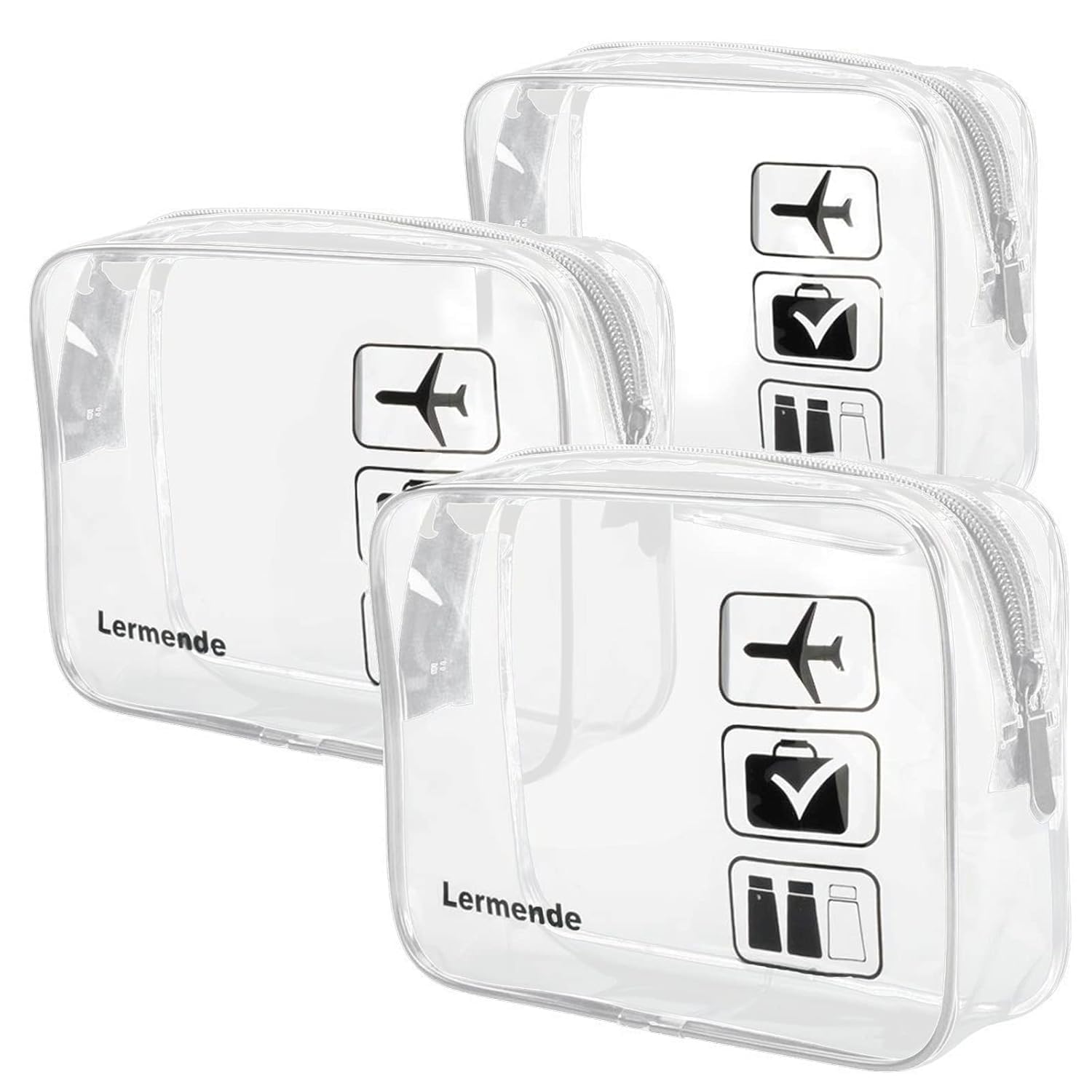 3pcs Lermende Airport Clear Bag for Travel, Portable Waterproof Travel Essentials Liquids Bags,Flight Bag Cosmetic Pouch Make up Bags for Women and Men (3 Clear)