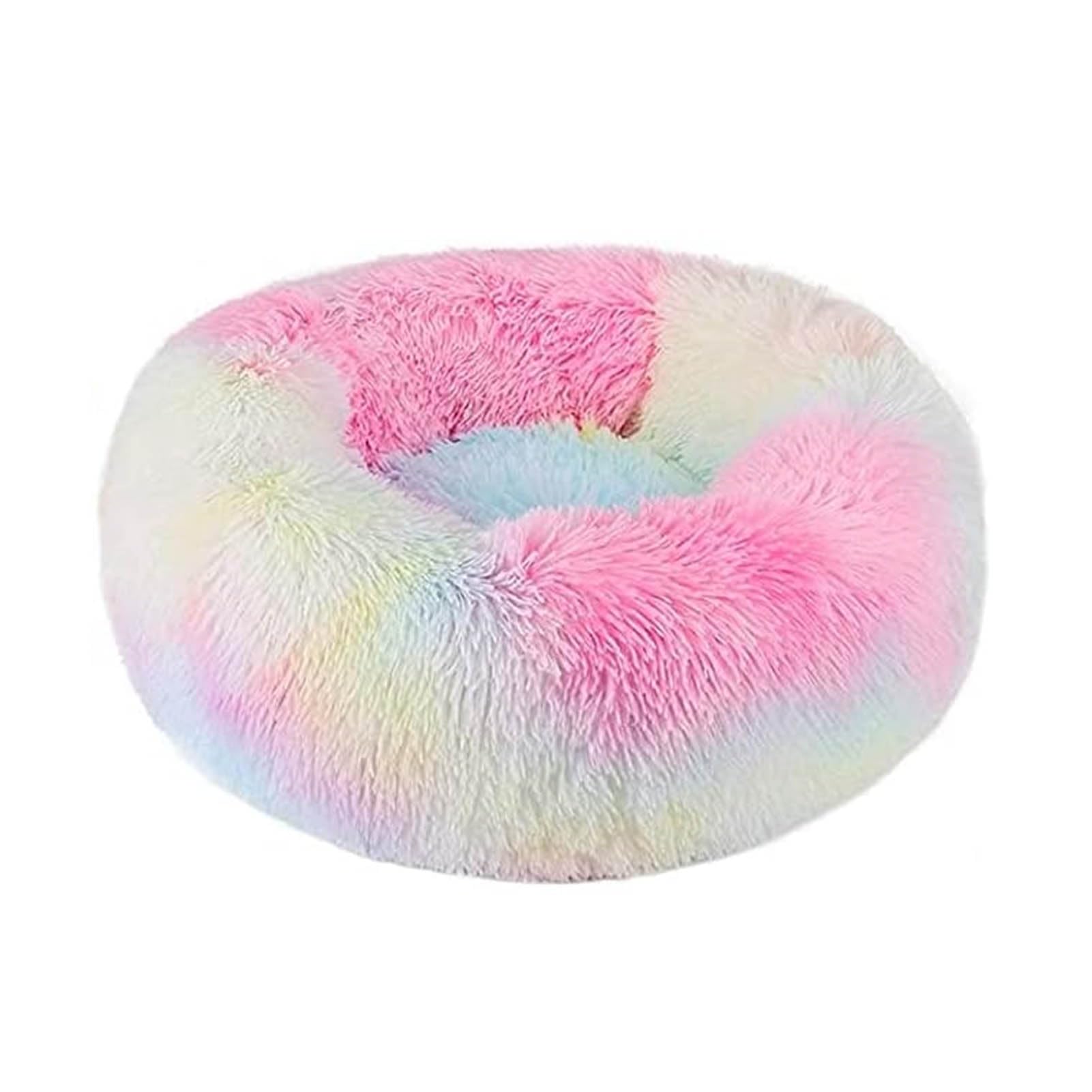jiuzcare 50cm Calming Pet Bed for Small Dogs & Cats, Ultra-Soft 4cm Long Plush Donut Dog Bed, Washable Anti-Slip Round Puppy Cushion, Yellow — image 1