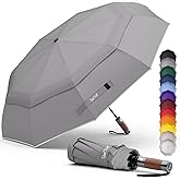 Royal Walk Windproof Folding Travel Umbrella Compact and Strong Luxurious Real Wood Handle Automatic Open Close Vented Double Canopy for Men and Women