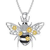 LWXIE Diamond Bee Necklace for Women 925 Sterling Silver Honeybee Pendant Animal Jewelry Bee Gifts for Mother's Day Birthday