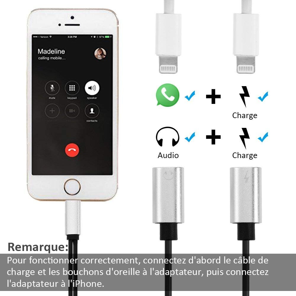 BIEE 10 Adattatore 2 in 1 8Plus iPhone X 2 in 1 Adattatore Jack per Cuffie