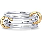PAVOI 14K Gold Plated Interlocked Stackable Rings for Women - Statement Mixed Metals Multi Ring Stack - Cubic Zirconia Two-Toned Connected Bands Stacking Jewelry
